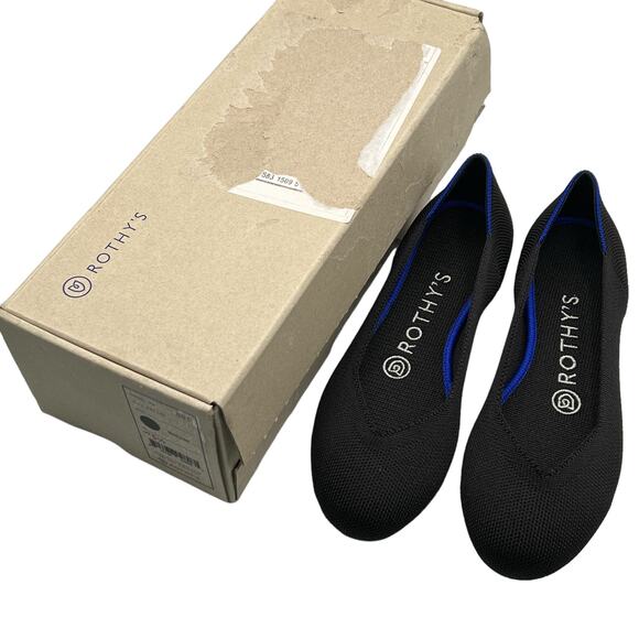 Rothys Womens 5.5 Ballet Flat Slip On Shoes Black Knit Round Toe Insoles New - Picture 2 of 16